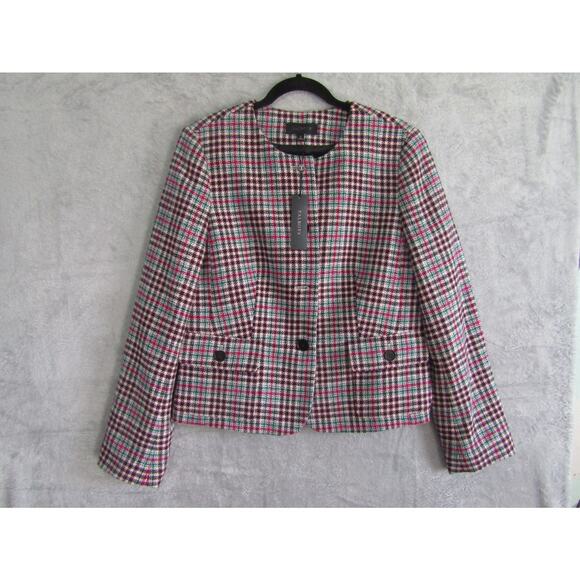 Talbots Jackets & Blazers - Talbots Women's 12 Plaid Wool Blend Blazer Jacket Pink Green Red Houndstooth